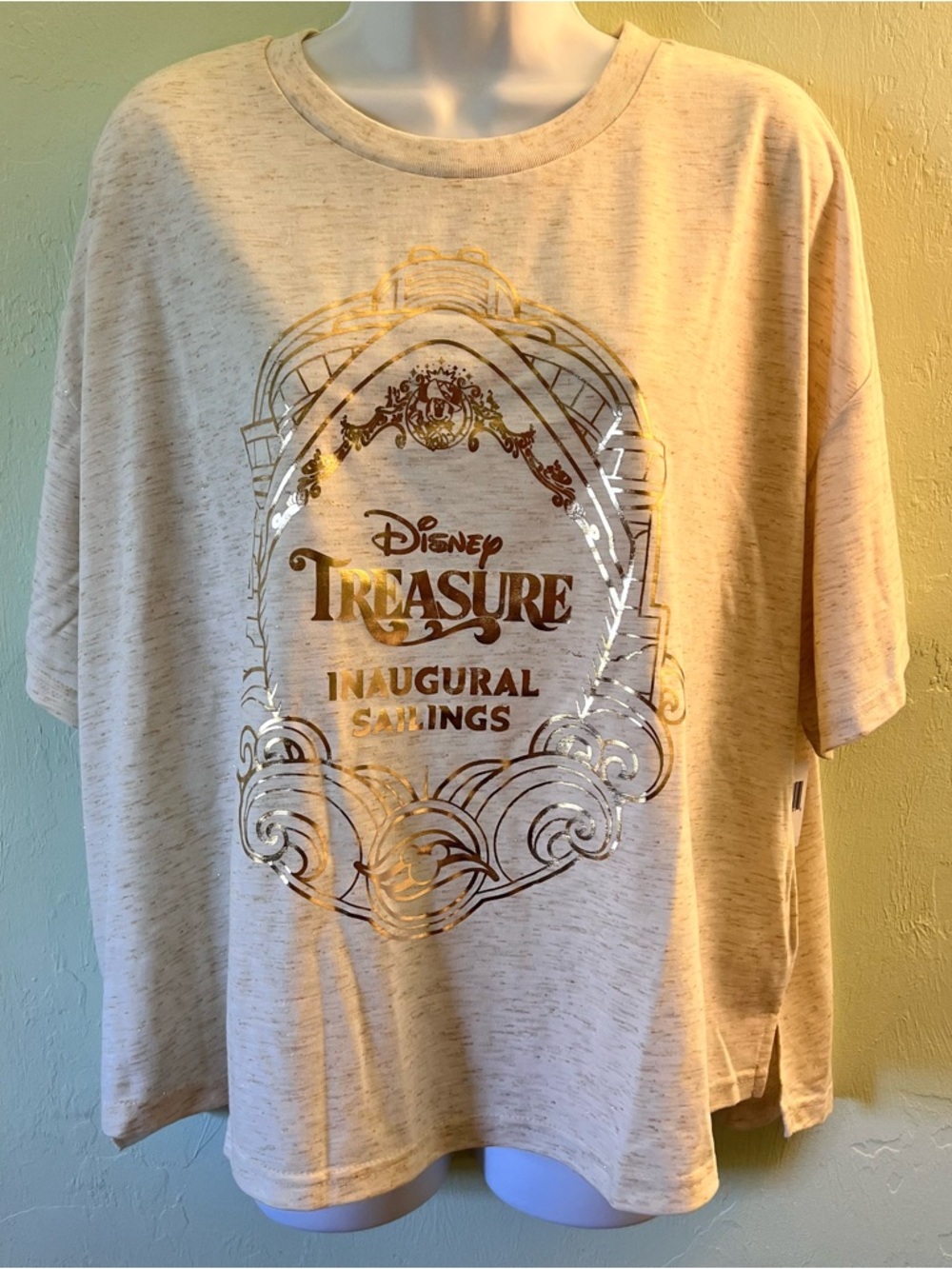 Disney Cruise Line Cream Tee with Metallic Gold Treasure Cruise Ship Crest